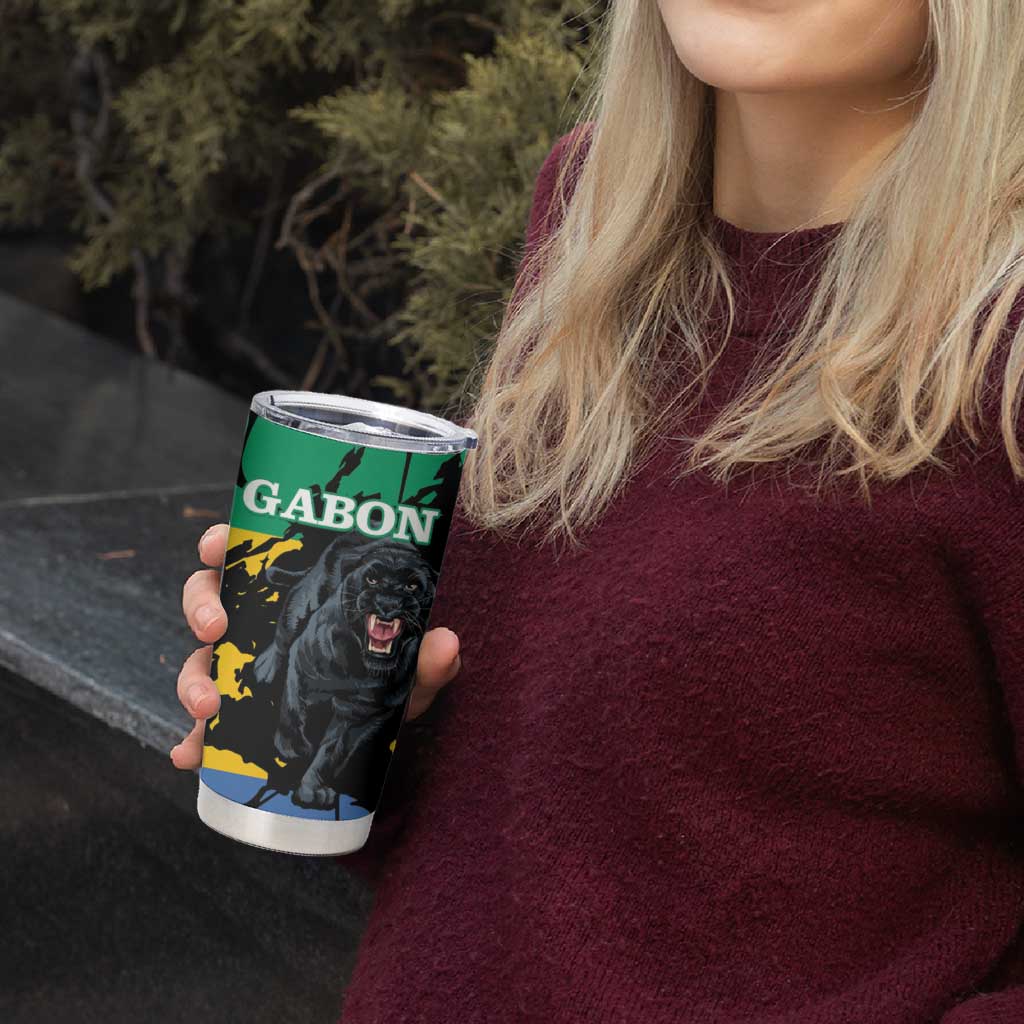 Personalized Gabon Tumbler Cup Gabonese Black Panther With Map - Wonder Print Shop