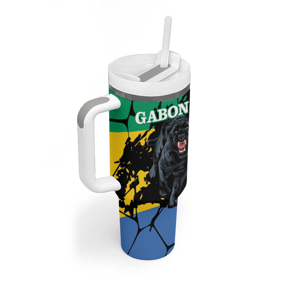 Personalized Gabon Tumbler With Handle Gabonese Black Panther With Map - Wonder Print Shop