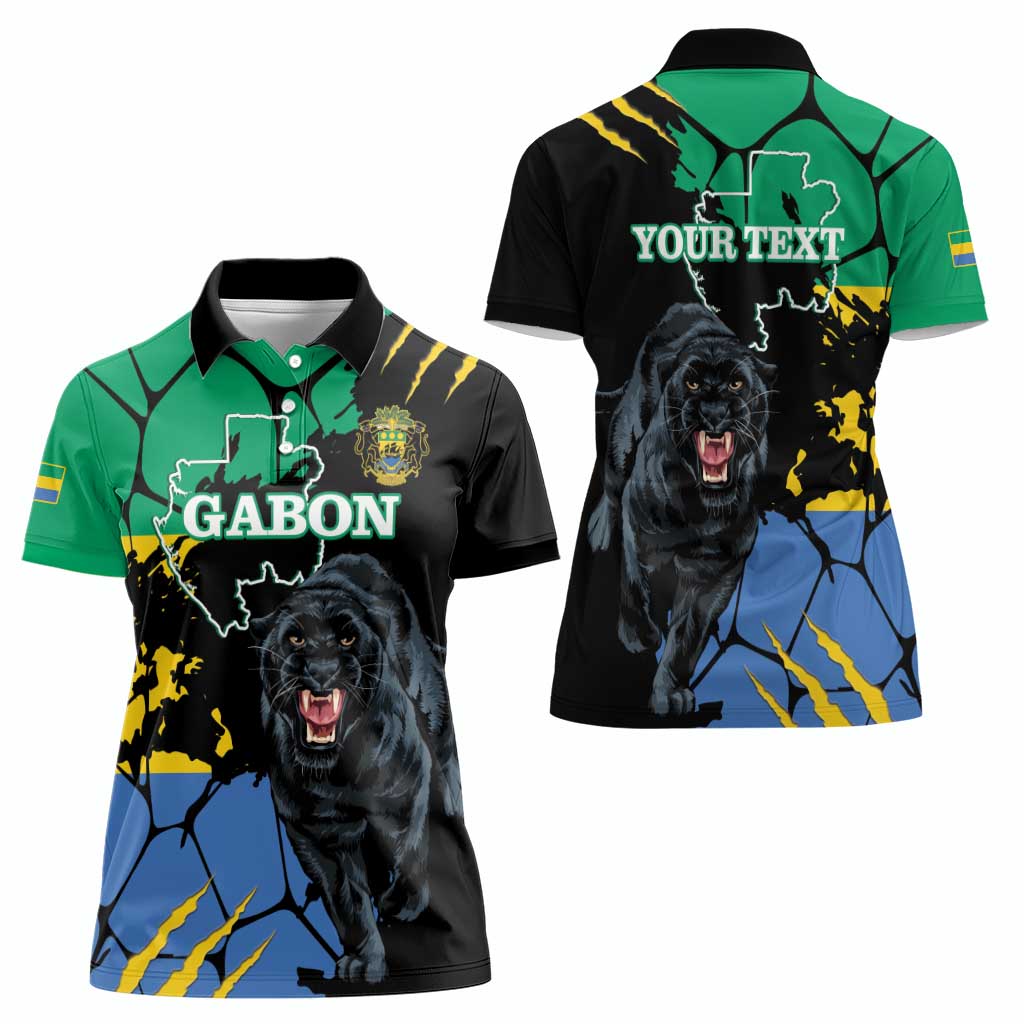 Personaliszd Gabon Women Polo Shirt Gabonese Black Panther With Map - Wonder Print Shop