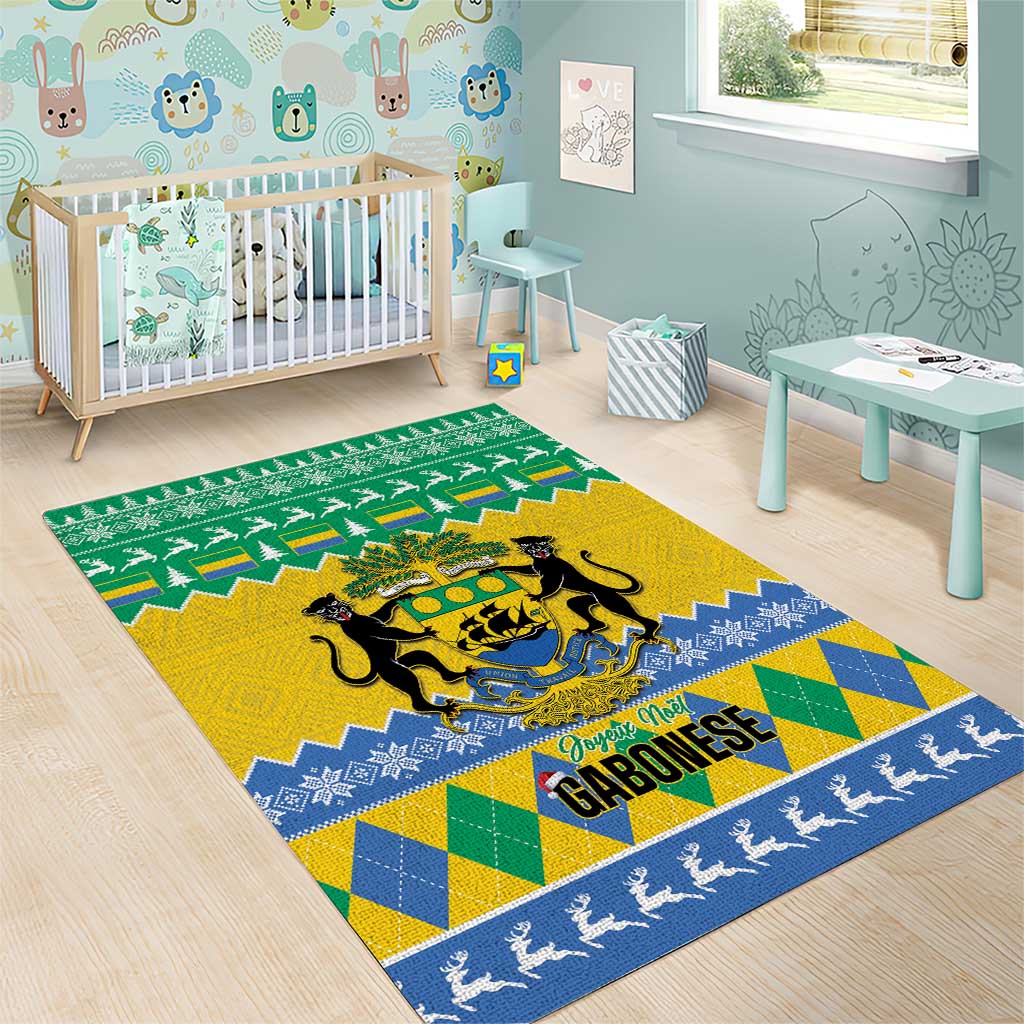 Gabon Christmas Area Rug Joyeux Noel Coat Of Arms - Wonder Print Shop