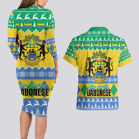 Gabon Christmas Couples Matching Long Sleeve Bodycon Dress and Hawaiian Shirt Joyeux Noel Coat Of Arms - Wonder Print Shop