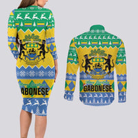 Gabon Christmas Couples Matching Long Sleeve Bodycon Dress and Long Sleeve Button Shirt Joyeux Noel Coat Of Arms - Wonder Print Shop