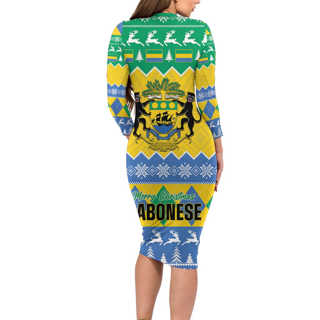 Gabon Christmas Family Matching Long Sleeve Bodycon Dress and Hawaiian Shirt Joyeux Noel Coat Of Arms - Wonder Print Shop