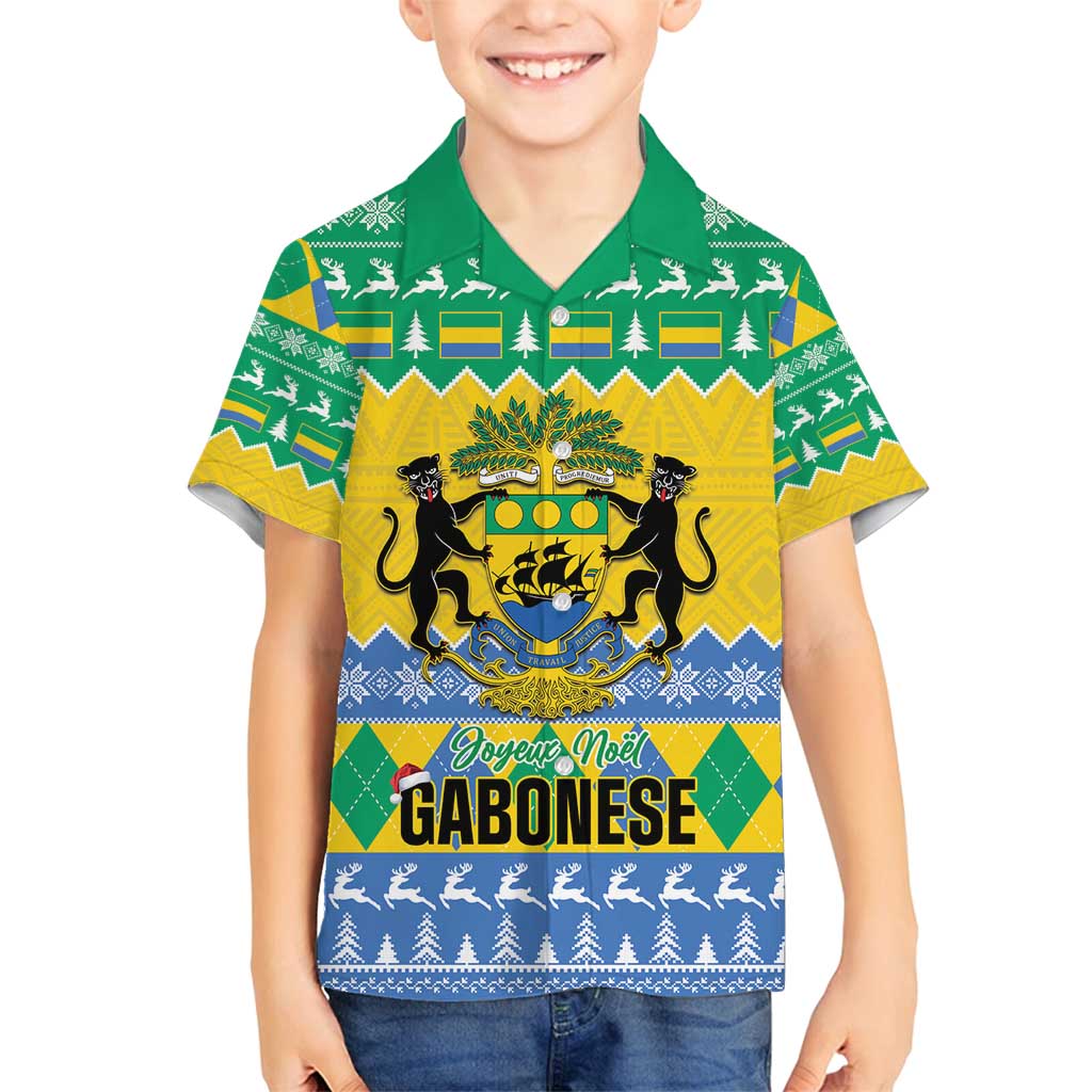 Gabon Christmas Family Matching Long Sleeve Bodycon Dress and Hawaiian Shirt Joyeux Noel Coat Of Arms - Wonder Print Shop