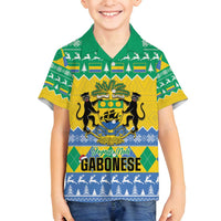 Gabon Christmas Family Matching Long Sleeve Bodycon Dress and Hawaiian Shirt Joyeux Noel Coat Of Arms - Wonder Print Shop