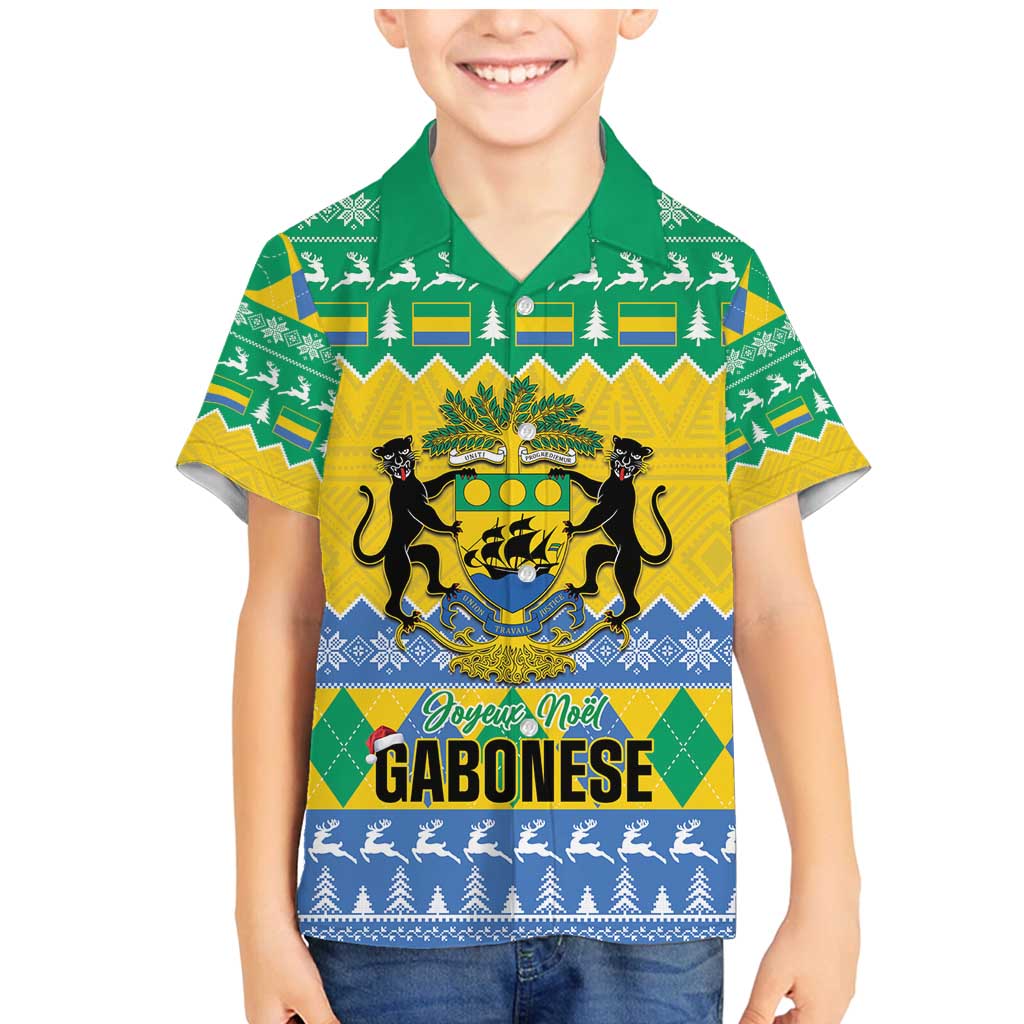 Gabon Christmas Family Matching Mermaid Dress and Hawaiian Shirt Joyeux Noel Coat Of Arms - Wonder Print Shop