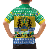 Gabon Christmas Family Matching Short Sleeve Bodycon Dress and Hawaiian Shirt Joyeux Noel Coat Of Arms - Wonder Print Shop