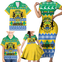 Gabon Christmas Family Matching Short Sleeve Bodycon Dress and Hawaiian Shirt Joyeux Noel Coat Of Arms - Wonder Print Shop