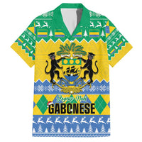 Gabon Christmas Family Matching Short Sleeve Bodycon Dress and Hawaiian Shirt Joyeux Noel Coat Of Arms - Wonder Print Shop