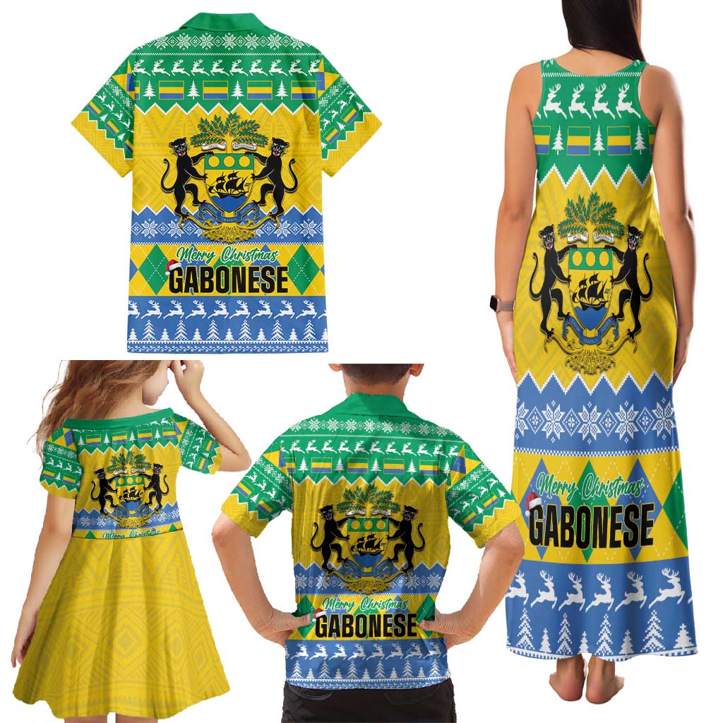 Gabon Christmas Family Matching Tank Maxi Dress and Hawaiian Shirt Joyeux Noel Coat Of Arms - Wonder Print Shop