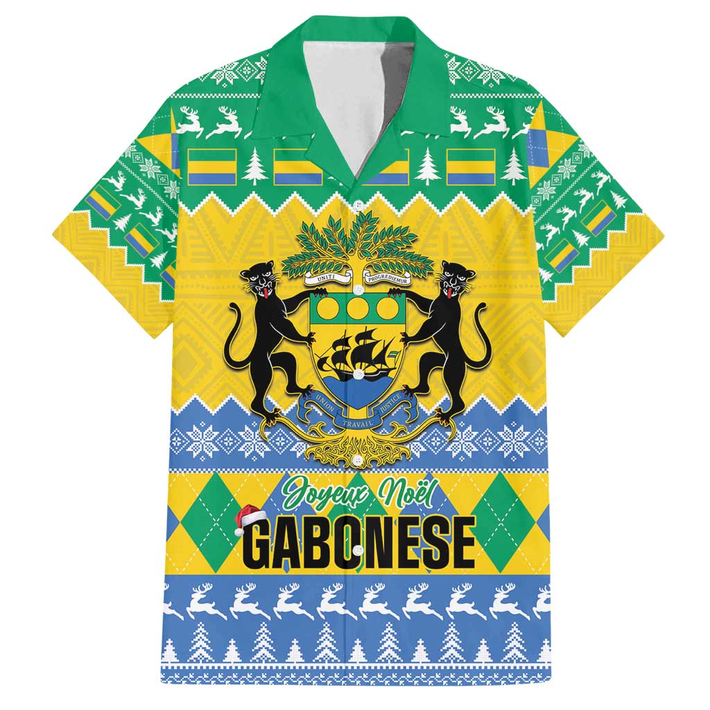 Gabon Christmas Family Matching Tank Maxi Dress and Hawaiian Shirt Joyeux Noel Coat Of Arms - Wonder Print Shop