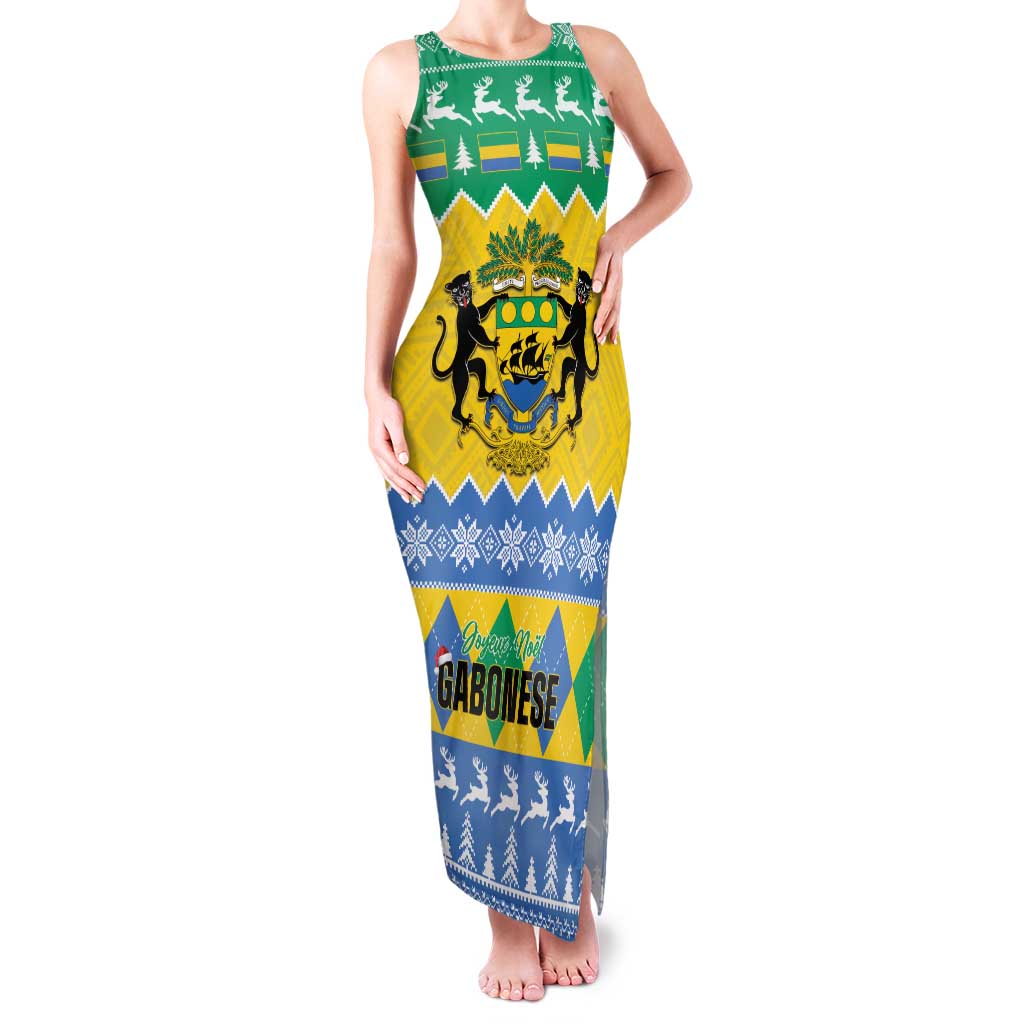 Gabon Christmas Family Matching Tank Maxi Dress and Hawaiian Shirt Joyeux Noel Coat Of Arms - Wonder Print Shop