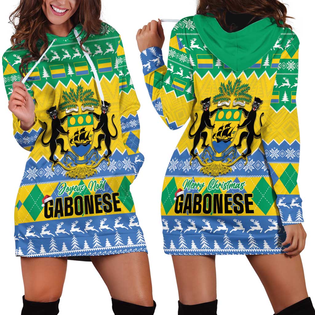 Gabon Christmas Hoodie Dress Joyeux Noel Coat Of Arms - Wonder Print Shop