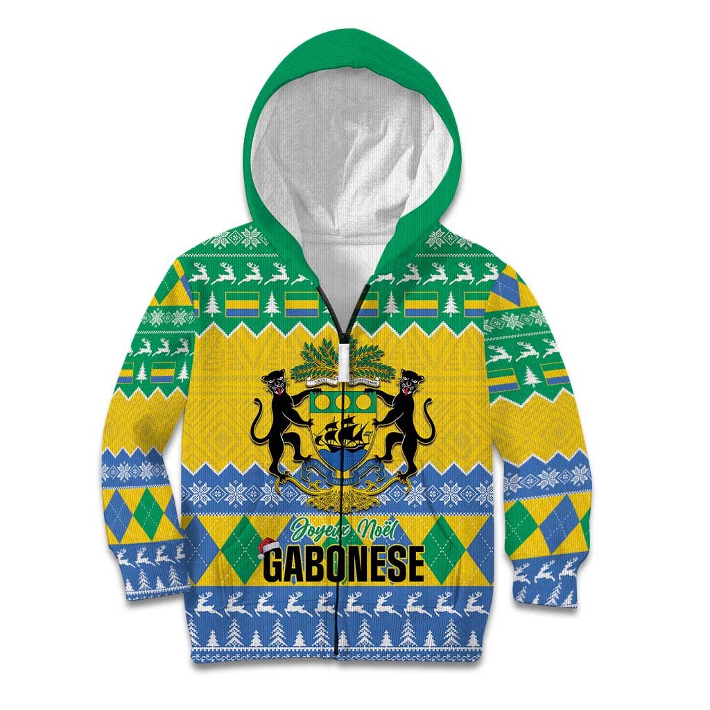 Gabon Christmas Kid Hoodie Joyeux Noel Coat Of Arms - Wonder Print Shop