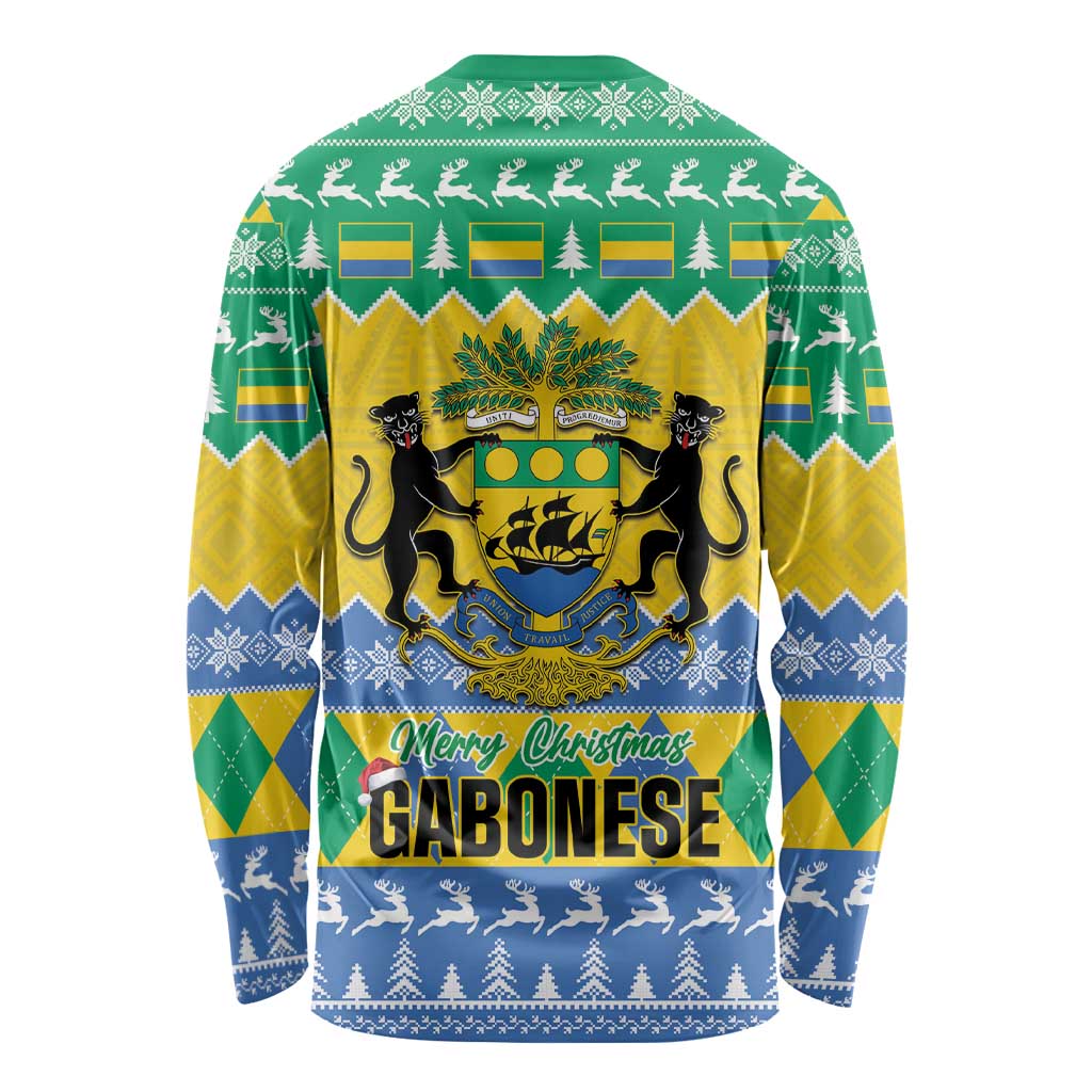 Gabon Christmas Long Sleeve Shirt Joyeux Noel Coat Of Arms - Wonder Print Shop