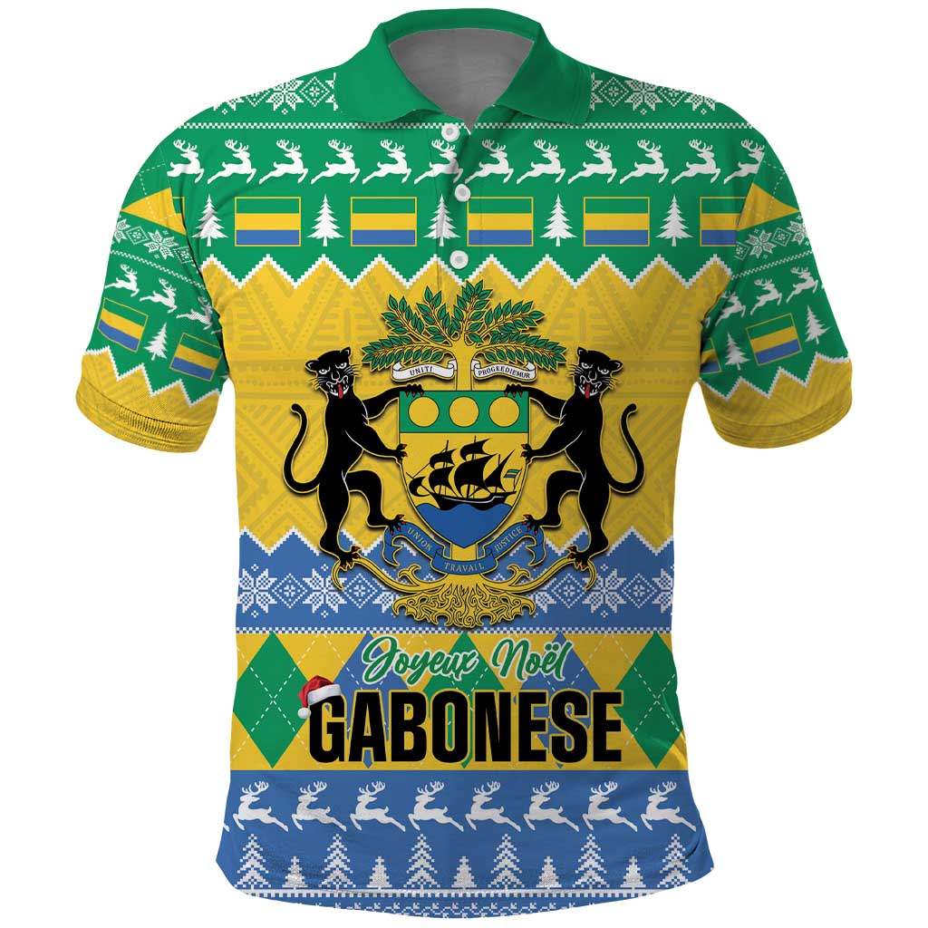 Gabon Christmas Polo Shirt Joyeux Noel Coat Of Arms - Wonder Print Shop