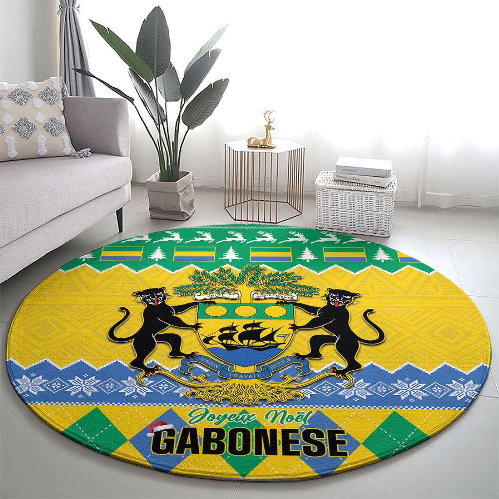 Gabon Christmas Round Carpet Joyeux Noel Coat Of Arms