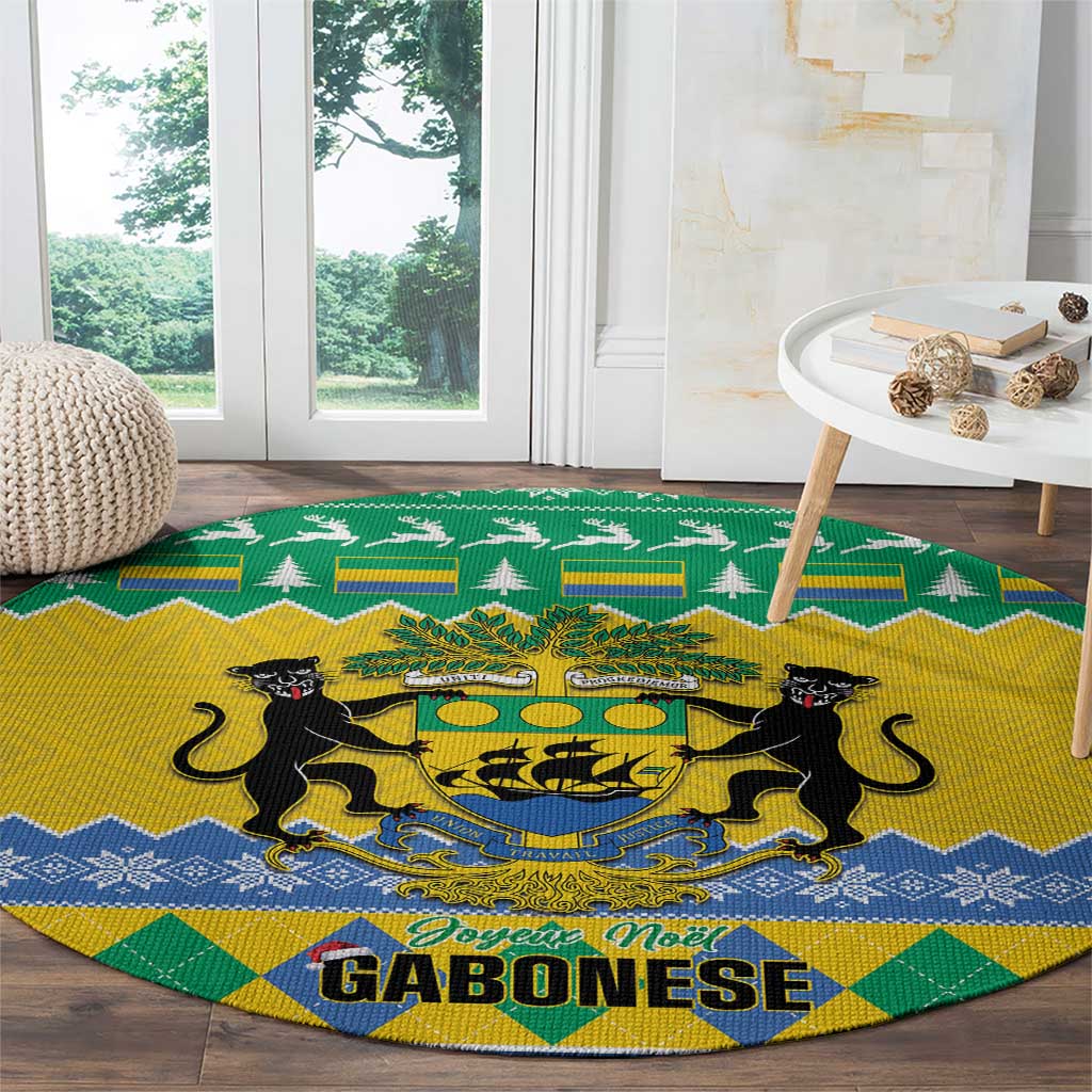 Gabon Christmas Round Carpet Joyeux Noel Coat Of Arms