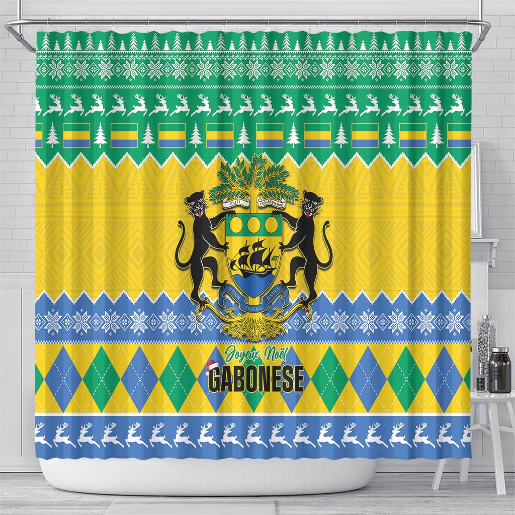 Gabon Christmas Shower Curtain Joyeux Noel Coat Of Arms