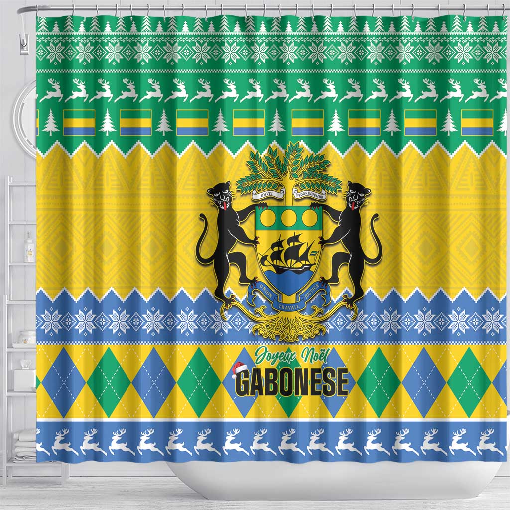 Gabon Christmas Shower Curtain Joyeux Noel Coat Of Arms
