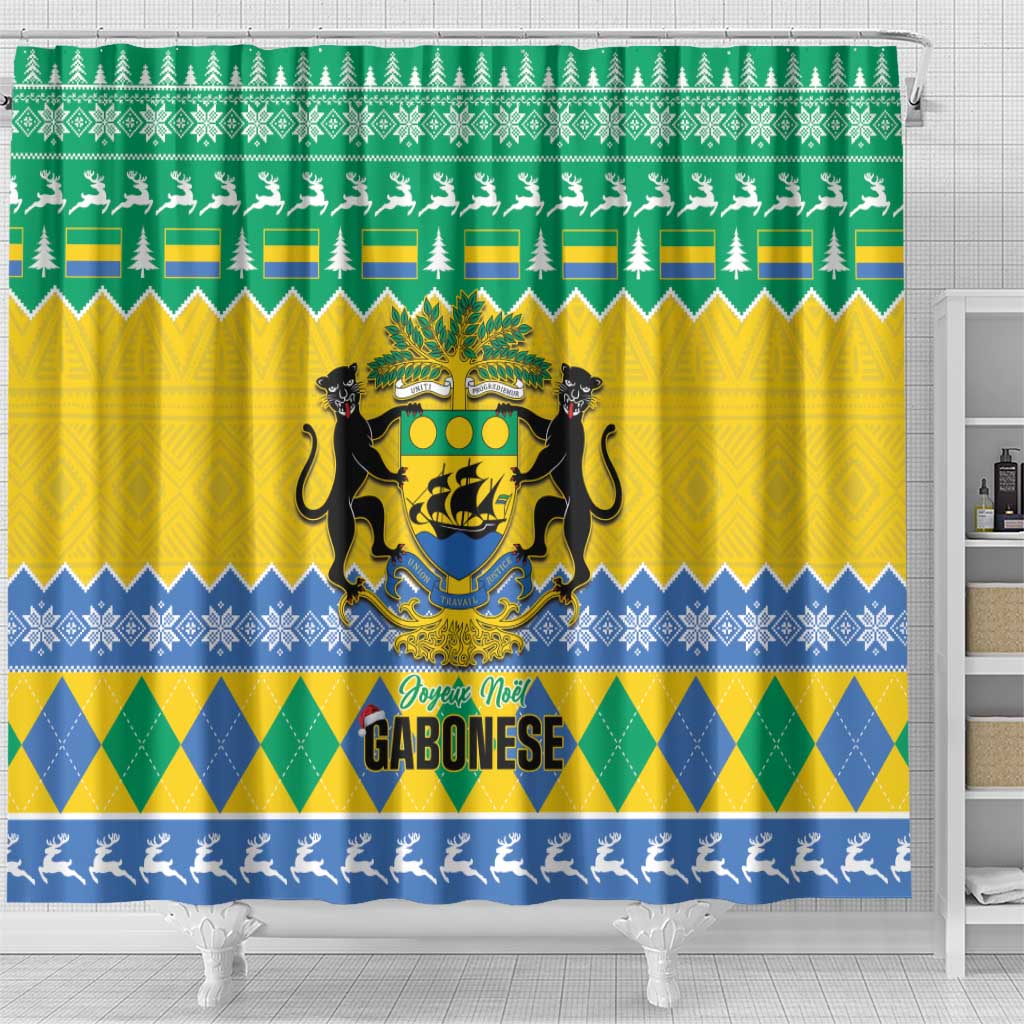Gabon Christmas Shower Curtain Joyeux Noel Coat Of Arms