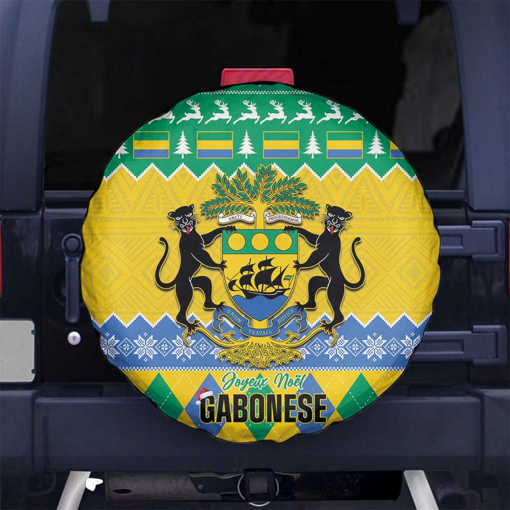 Gabon Christmas Spare Tire Cover Joyeux Noel Coat Of Arms - Wonder Print Shop