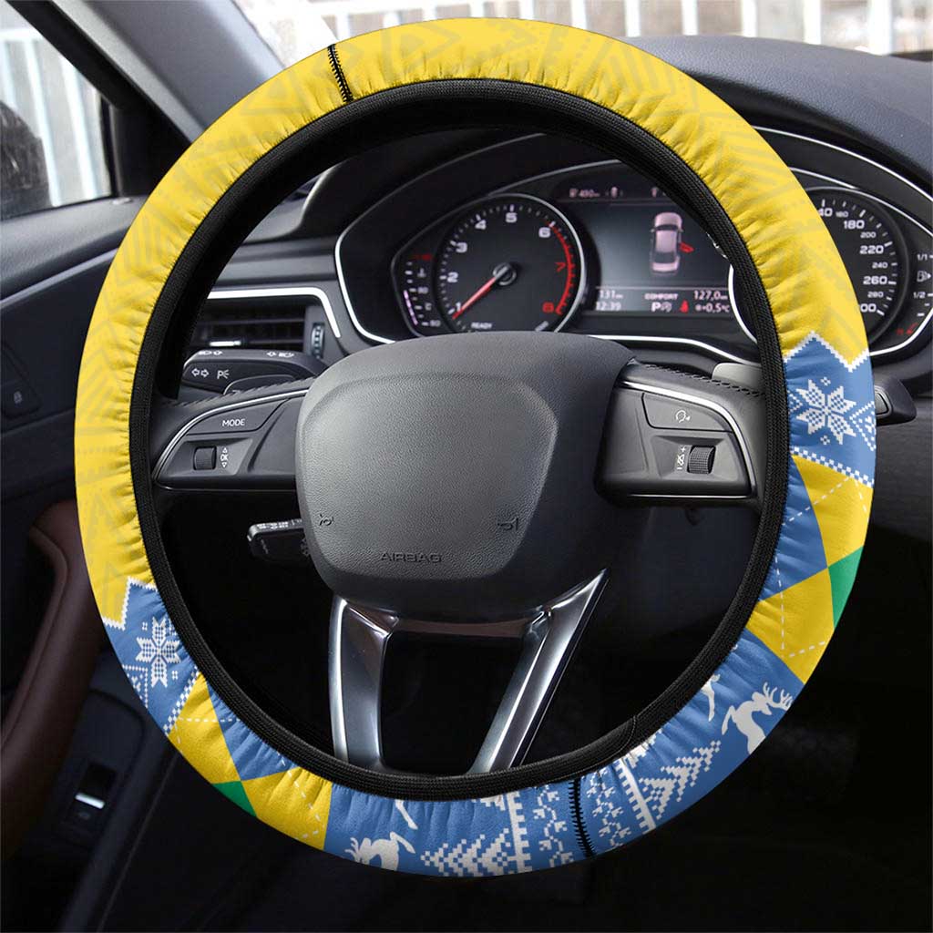 Gabon Christmas Steering Wheel Cover Joyeux Noel Coat Of Arms - Wonder Print Shop