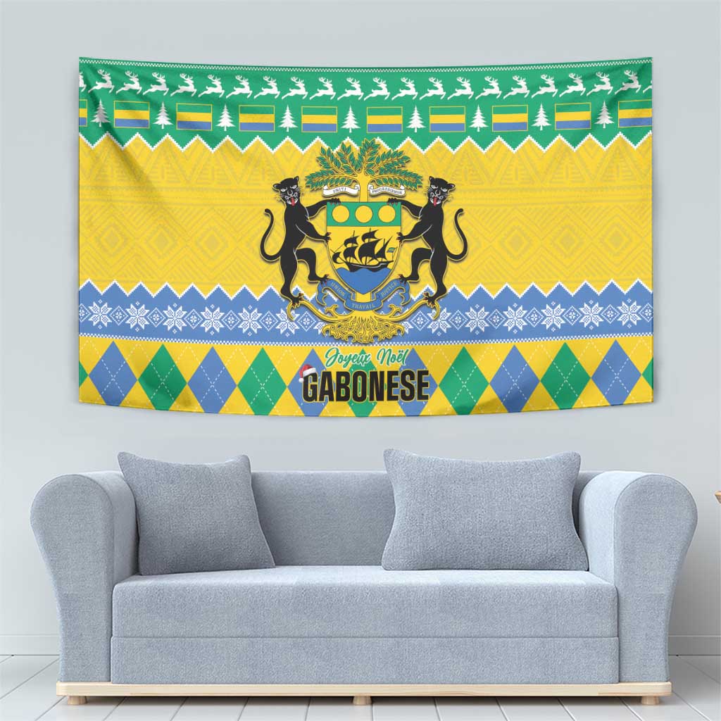 Gabon Christmas Tapestry Joyeux Noel Coat Of Arms - Wonder Print Shop