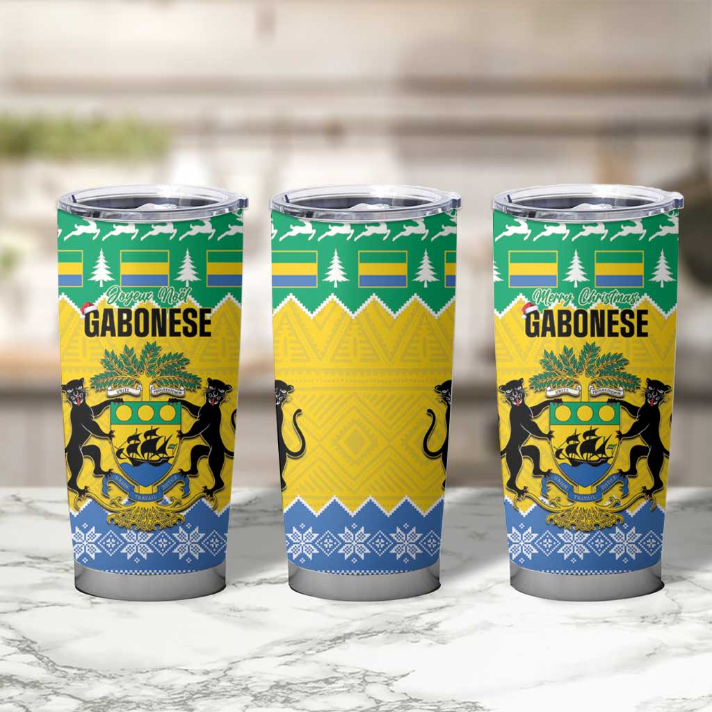 Gabon Christmas Tumbler Cup Joyeux Noel Coat Of Arms - Wonder Print Shop