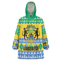 Gabon Christmas Wearable Blanket Hoodie Joyeux Noel Coat Of Arms - Wonder Print Shop