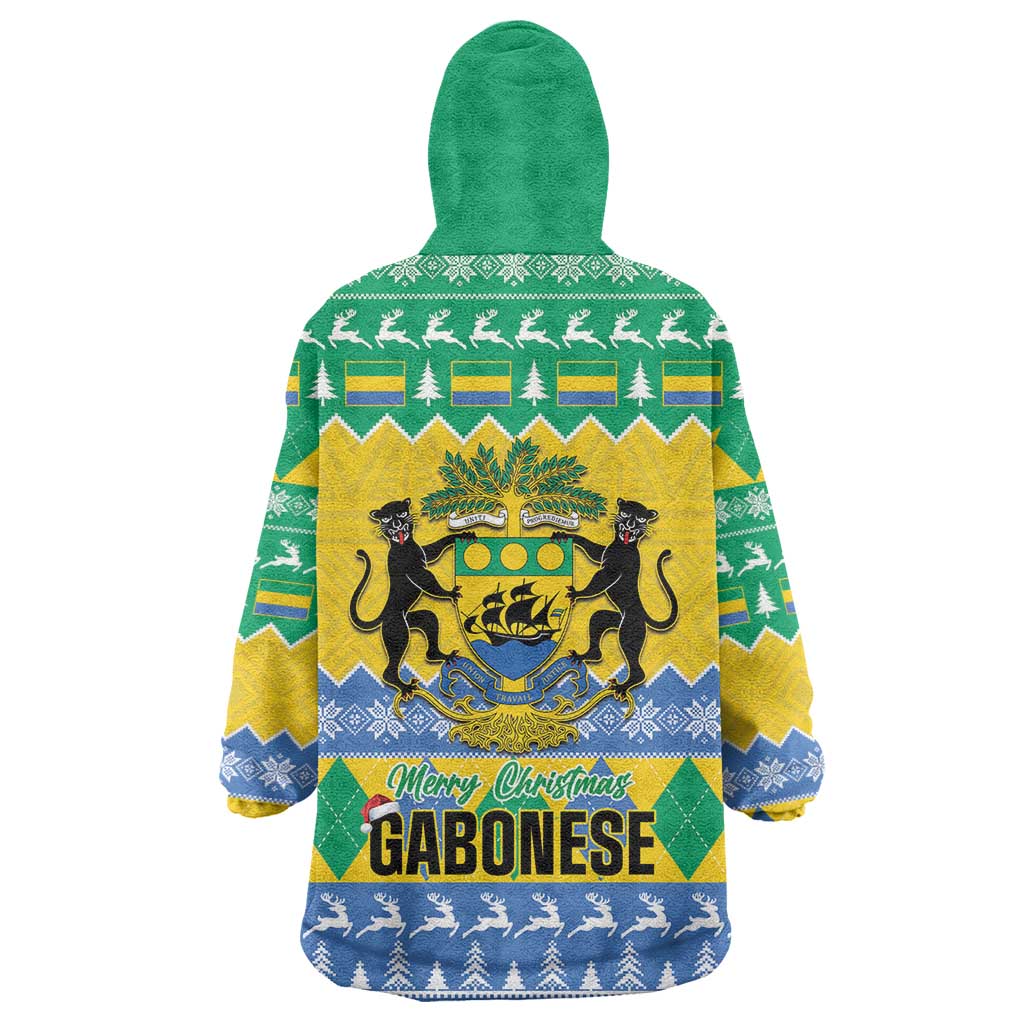 Gabon Christmas Wearable Blanket Hoodie Joyeux Noel Coat Of Arms - Wonder Print Shop