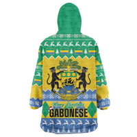 Gabon Christmas Wearable Blanket Hoodie Joyeux Noel Coat Of Arms - Wonder Print Shop
