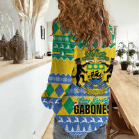 Gabon Christmas Women Casual Shirt Joyeux Noel Coat Of Arms - Wonder Print Shop