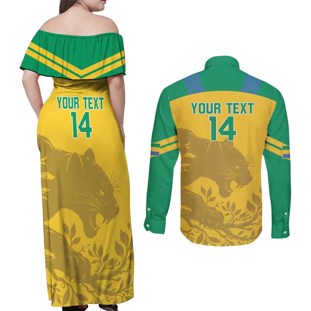 Custom Gabon Football Couples Matching Off Shoulder Maxi Dress and Long Sleeve Button Shirt Allez Les Pantheres - Wonder Print Shop