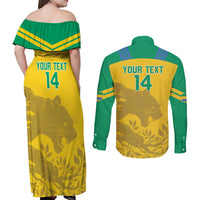 Custom Gabon Football Couples Matching Off Shoulder Maxi Dress and Long Sleeve Button Shirt Allez Les Pantheres - Wonder Print Shop