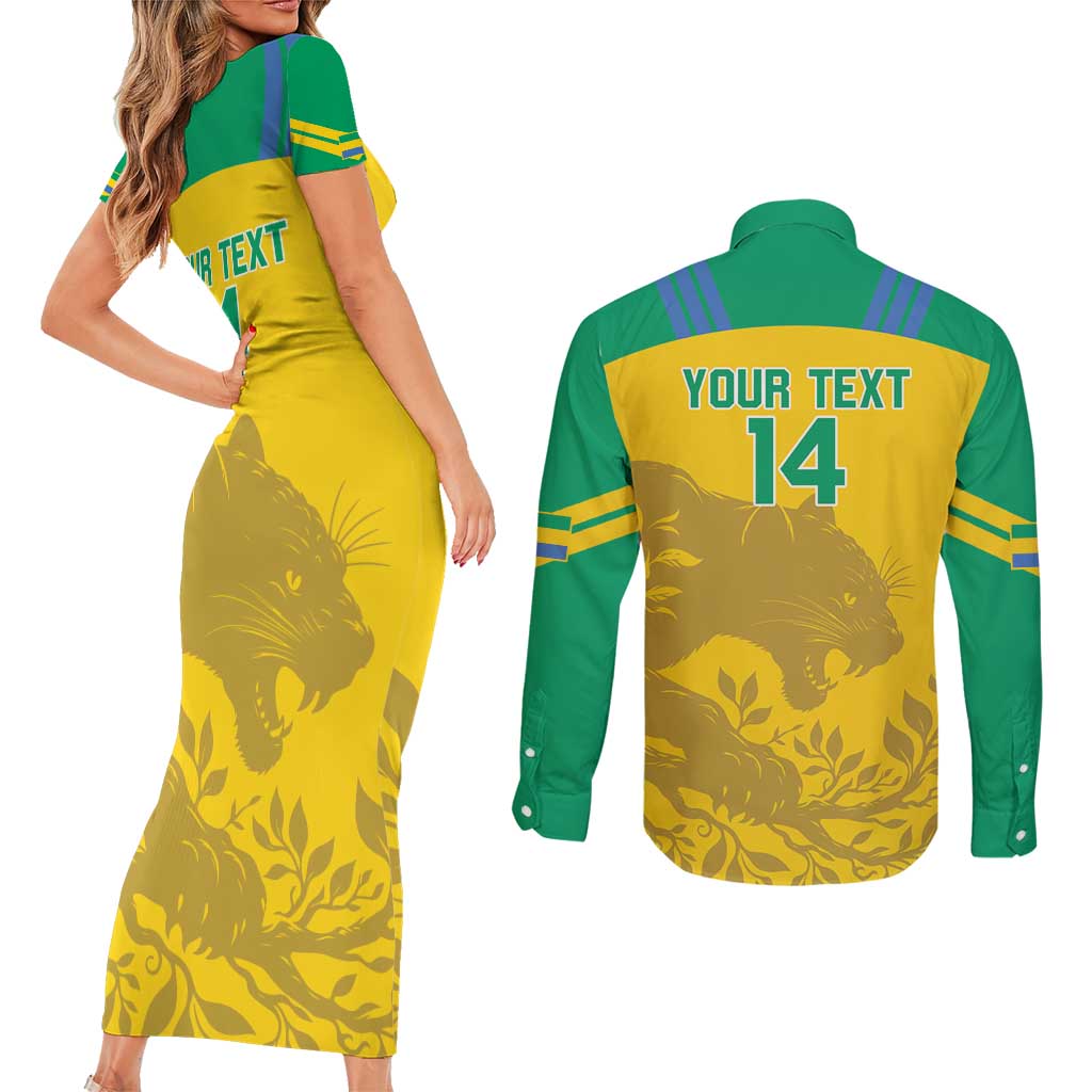 Custom Gabon Football Couples Matching Short Sleeve Bodycon Dress and Long Sleeve Button Shirt Allez Les Pantheres - Wonder Print Shop