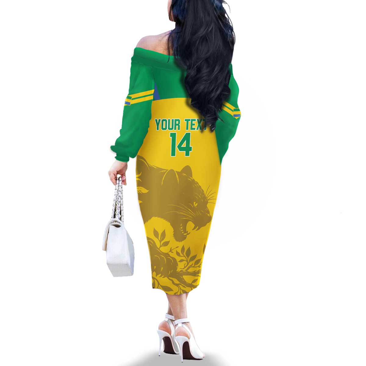 Custom Gabon Football Family Matching Off The Shoulder Long Sleeve Dress and Hawaiian Shirt Allez Les Pantheres - Wonder Print Shop