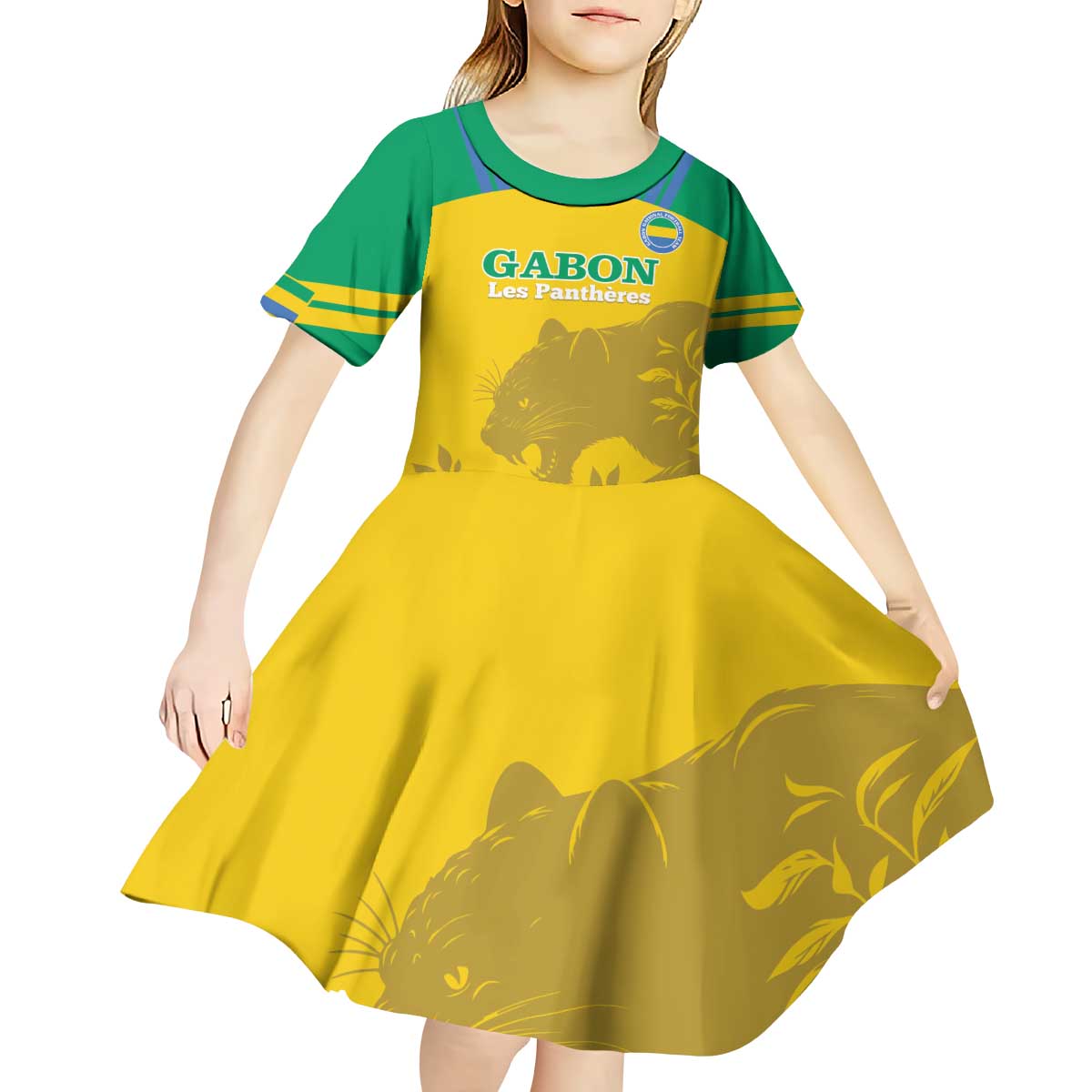 Custom Gabon Football Kid Short Sleeve Dress Allez Les Pantheres - Wonder Print Shop