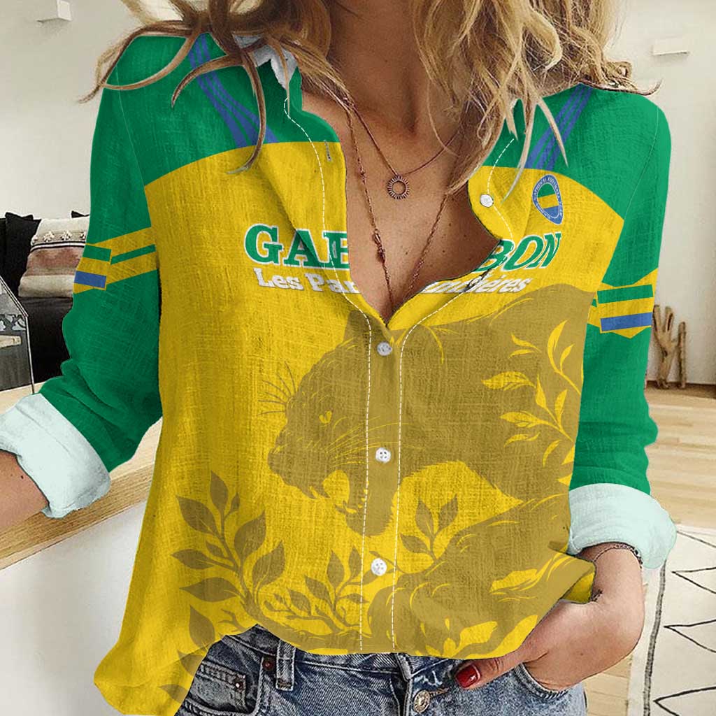 Custom Gabon Football Women Casual Shirt Allez Les Pantheres - Wonder Print Shop