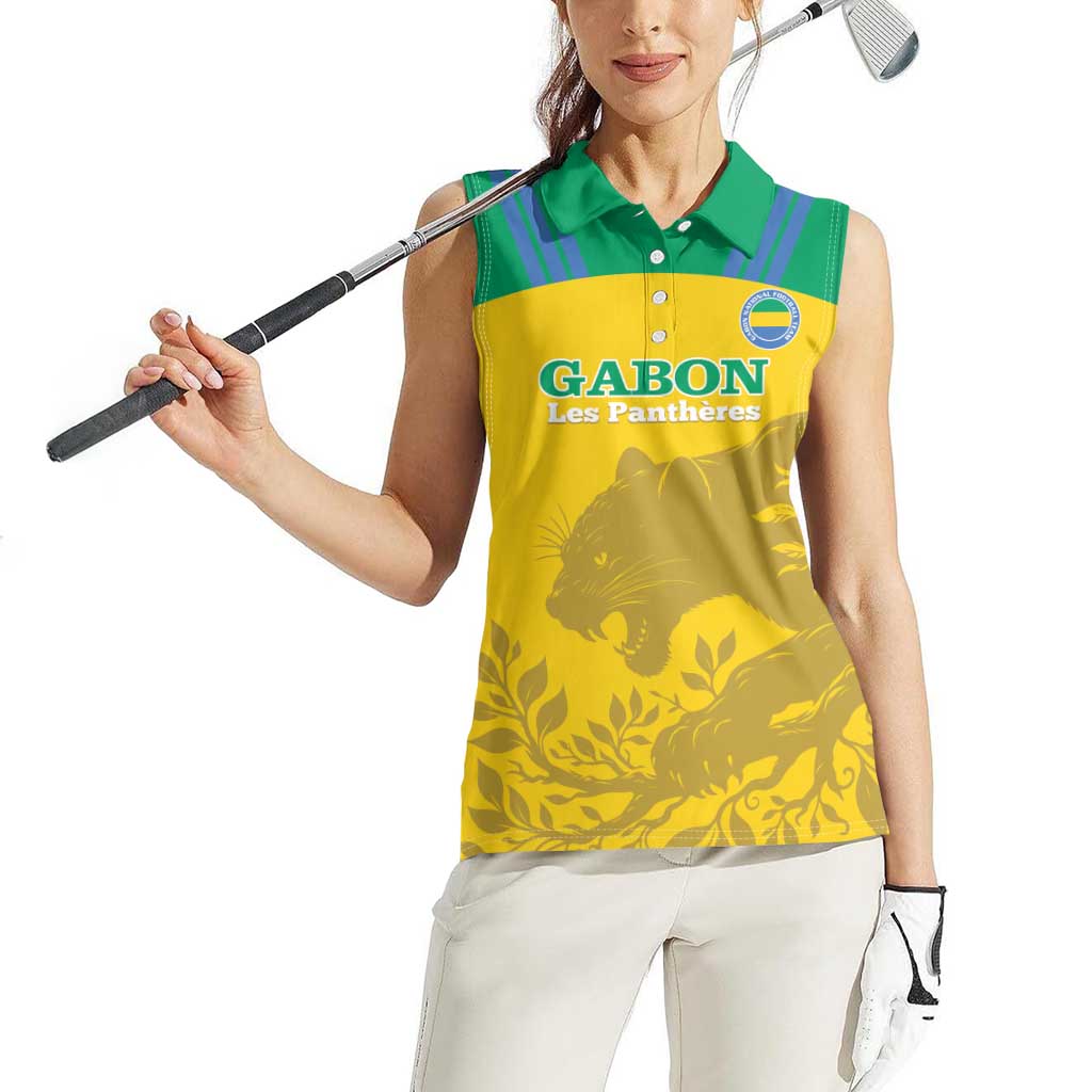 Custom Gabon Football Women Sleeveless Polo Shirt Allez Les Pantheres - Wonder Print Shop