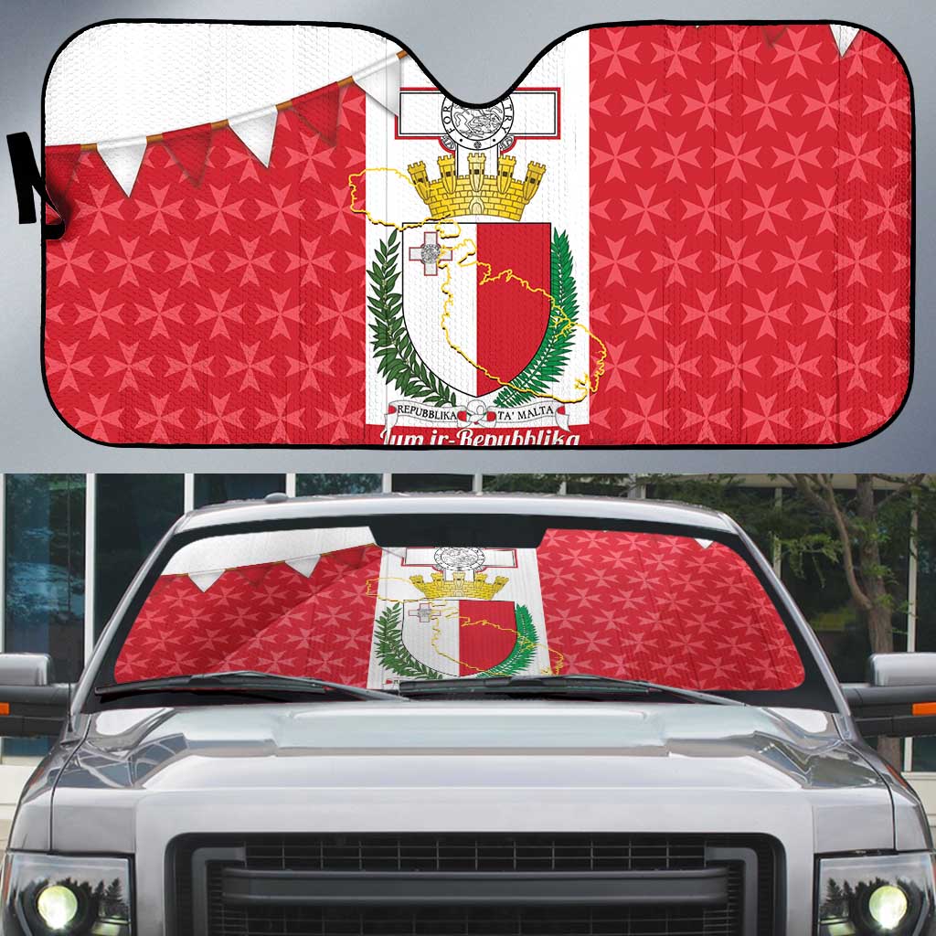 Malta Republic Day Auto Sun Shade Jum ir-Repubblika Maltese Cross - Wonder Print Shop