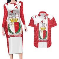 Malta Republic Day Couples Matching Long Sleeve Bodycon Dress and Hawaiian Shirt Jum ir-Repubblika Maltese Cross - Wonder Print Shop