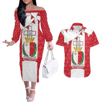Malta Republic Day Couples Matching Off The Shoulder Long Sleeve Dress and Hawaiian Shirt Jum ir-Repubblika Maltese Cross - Wonder Print Shop
