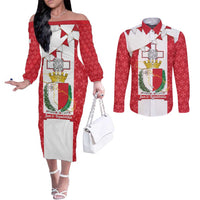 Malta Republic Day Couples Matching Off The Shoulder Long Sleeve Dress and Long Sleeve Button Shirt Jum ir-Repubblika Maltese Cross - Wonder Print Shop