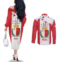 Malta Republic Day Couples Matching Off The Shoulder Long Sleeve Dress and Long Sleeve Button Shirt Jum ir-Repubblika Maltese Cross - Wonder Print Shop