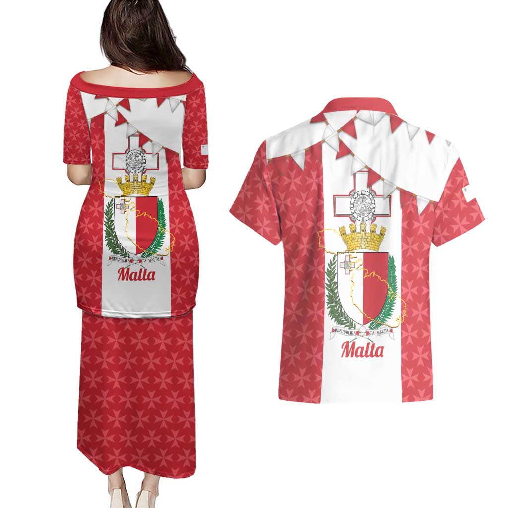 Malta Republic Day Couples Matching Puletasi and Hawaiian Shirt Jum ir-Repubblika Maltese Cross - Wonder Print Shop