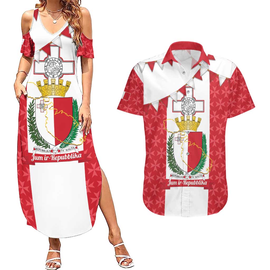 Malta Republic Day Couples Matching Summer Maxi Dress and Hawaiian Shirt Jum ir-Repubblika Maltese Cross - Wonder Print Shop