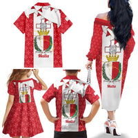 Malta Republic Day Family Matching Off The Shoulder Long Sleeve Dress and Hawaiian Shirt Jum ir-Repubblika Maltese Cross - Wonder Print Shop