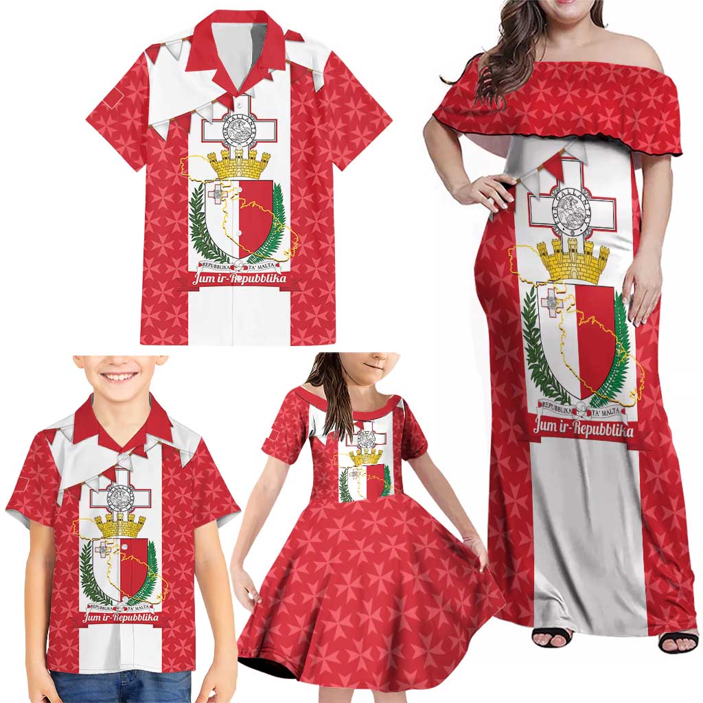 Malta Republic Day Family Matching Off Shoulder Maxi Dress and Hawaiian Shirt Jum ir-Repubblika Maltese Cross - Wonder Print Shop