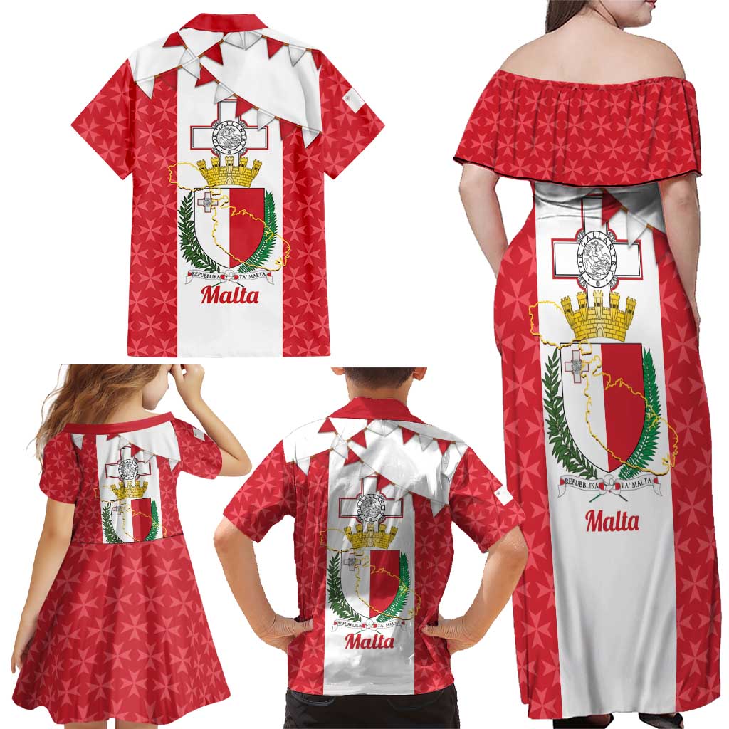 Malta Republic Day Family Matching Off Shoulder Maxi Dress and Hawaiian Shirt Jum ir-Repubblika Maltese Cross - Wonder Print Shop
